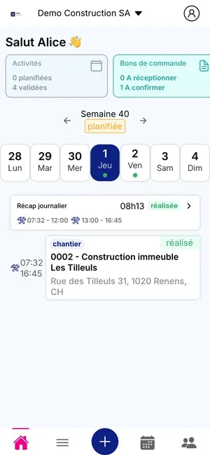Saisie des heures dans l'application EVA-IT